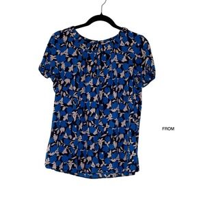 Boden Women's Carey Blue Floral Silk Blend Short Sleeve Blouse‎ Top Size 8
